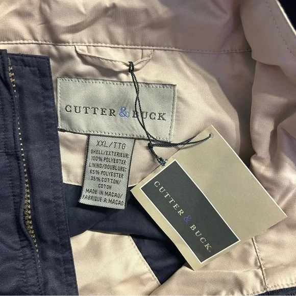*NWT* Cutter & Buck Men’s Navy Blue and Tan Lined Weather Tech Jacket, Size XXL - Picture 9 of 10